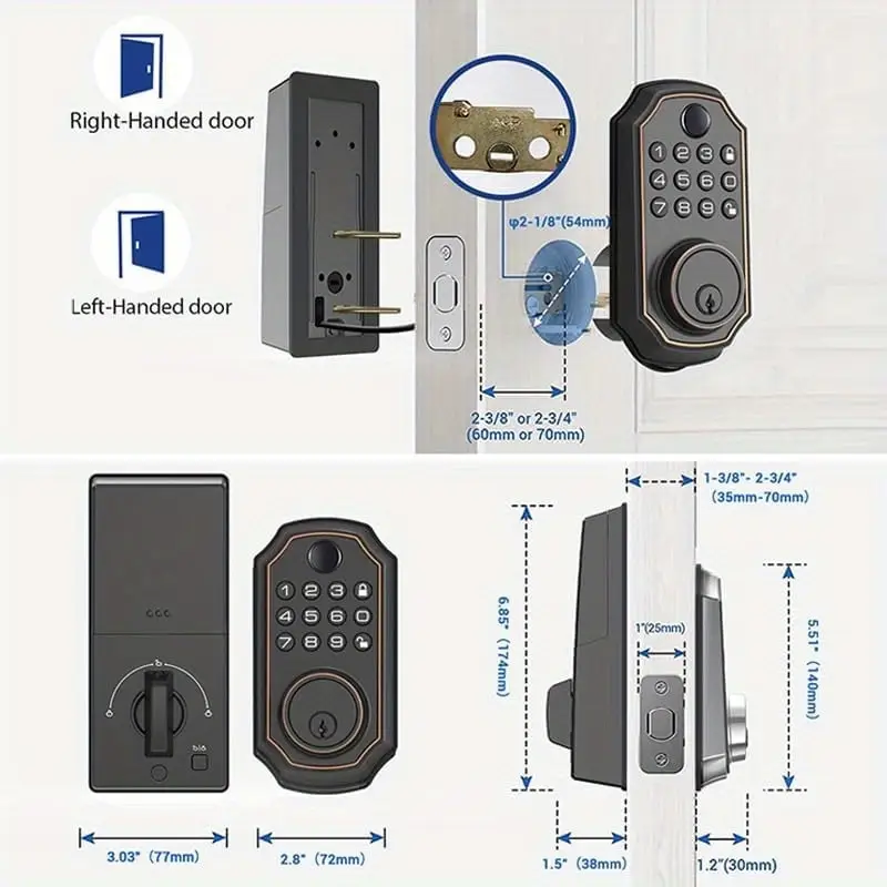 Smart lock with digital & PIN code, backup key, guest codes, automatic locking - wireless, voice guidance