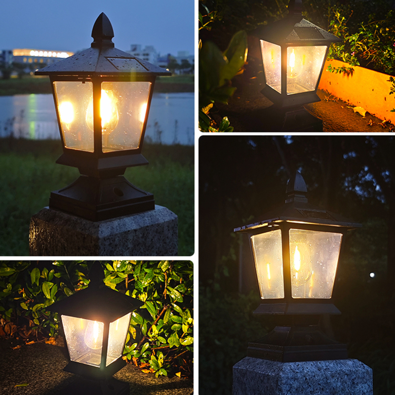 Lampe solaire sur colonne moderne noire
