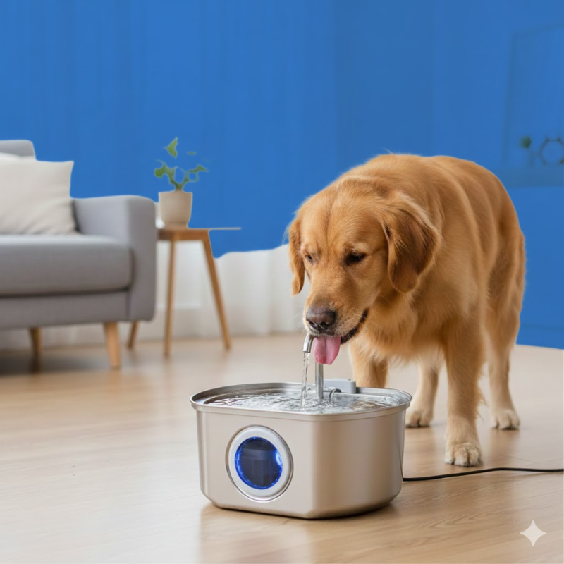 Design rond fenêtre transparente fontaine eau chien USB