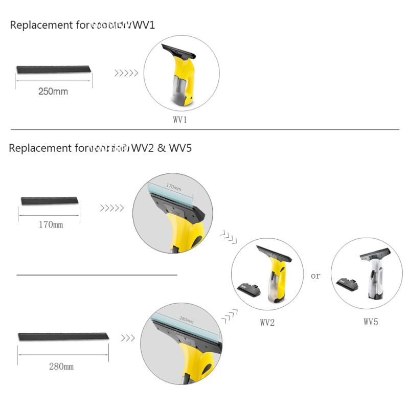 Lames caoutchouc 280mm pour Karcher WV2 WV5 - vue d'ensemble