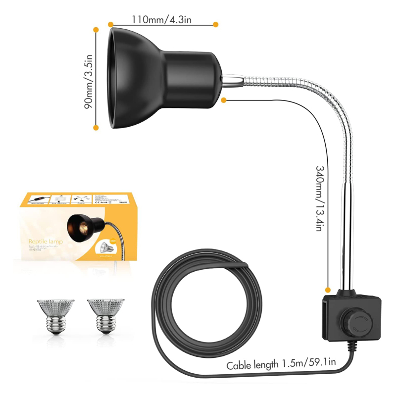 Lampe UVB avec support à pince rotatif pour reptiles