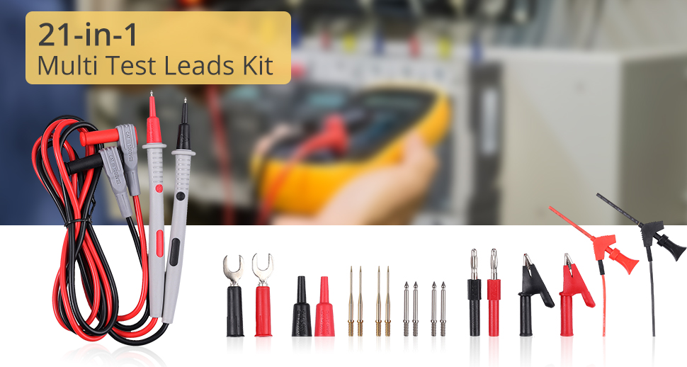 Kit Di Cavi Di Test Per Multimetro Professionale &ndash; Pinze A Coccodrillo Sonde Di Precisione Connettori Universali Completo 99007631