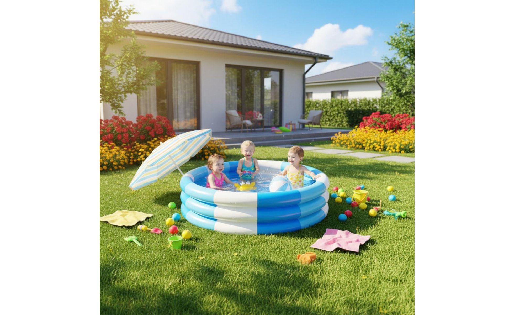 3 Circular Kiddie Pool Shallow Raised Circular Pool Kids Product Easy to Inflate Long-Lasting Vinyl for Children