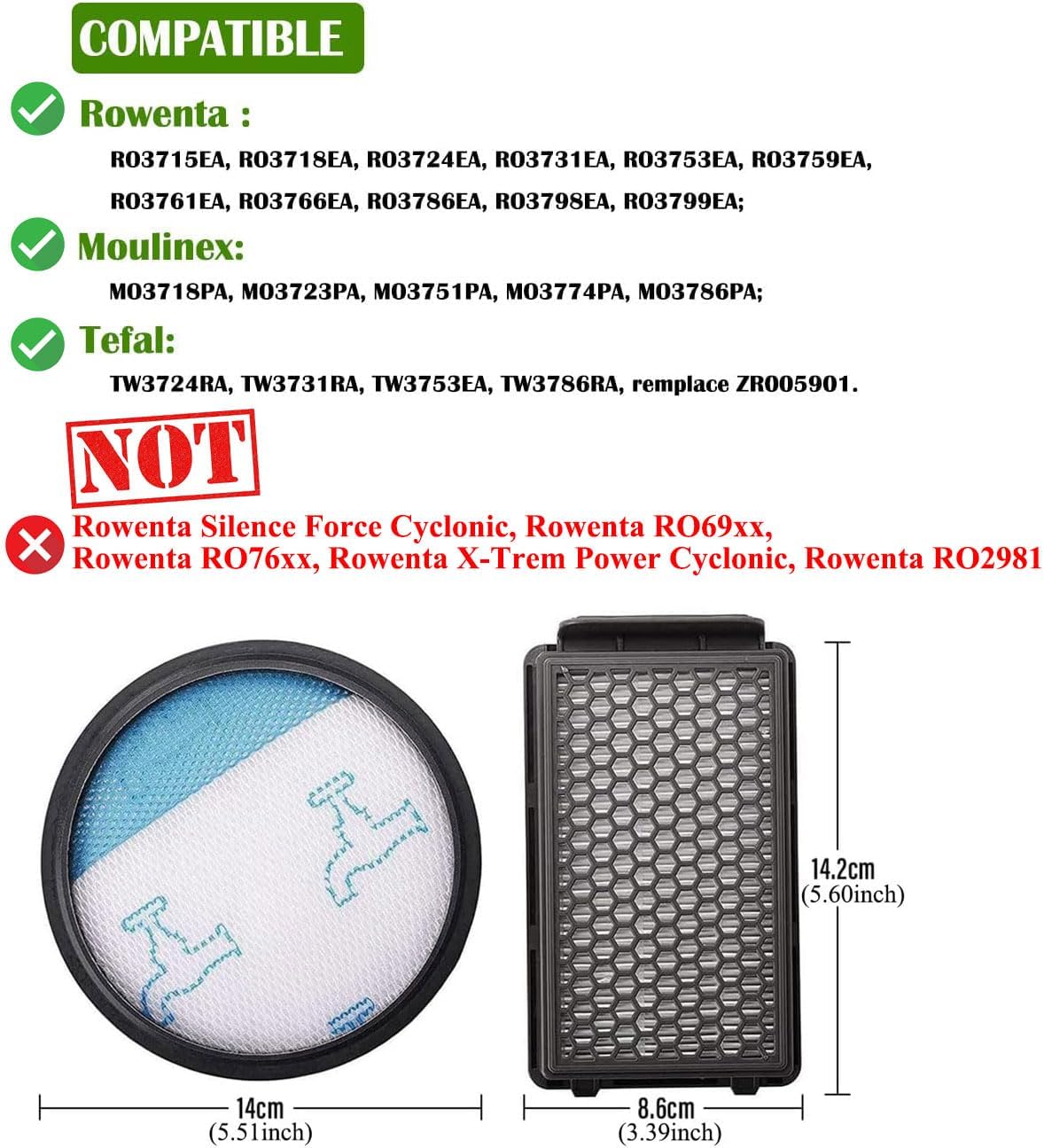 Set Di 2 Filtri HEPA Per Aspirapolvere Rowenta RO3731EA Tefal Compact Power E Ciclonico Filtro Hepa Pre Motore Per Ro3724ea Ro3753ea Ro3786ea 96620113