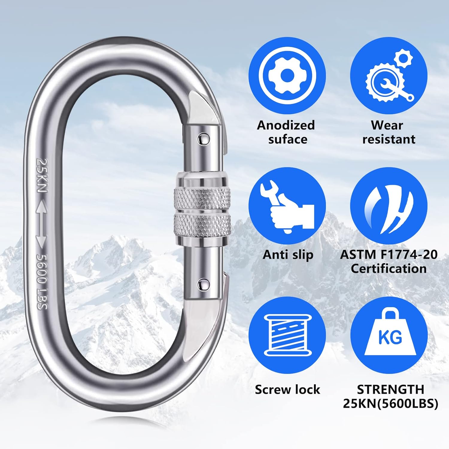 YMYNY Hochleistungs-Kletterkarabiner (25 kN = 5600 lbs), Mehrzweck ...