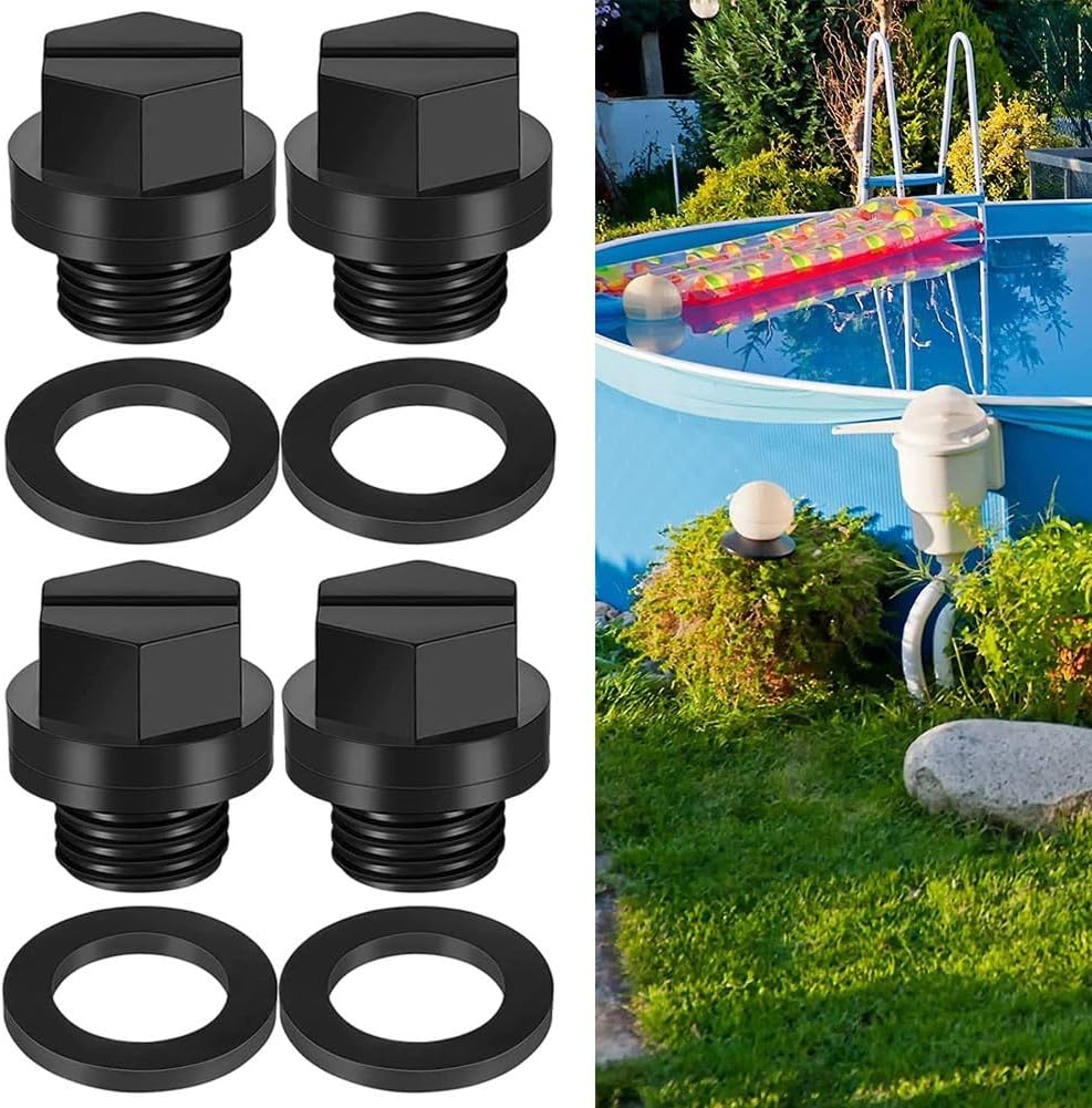 4 tappi di scarico per pompa da piscina con guarnizioni compatibili