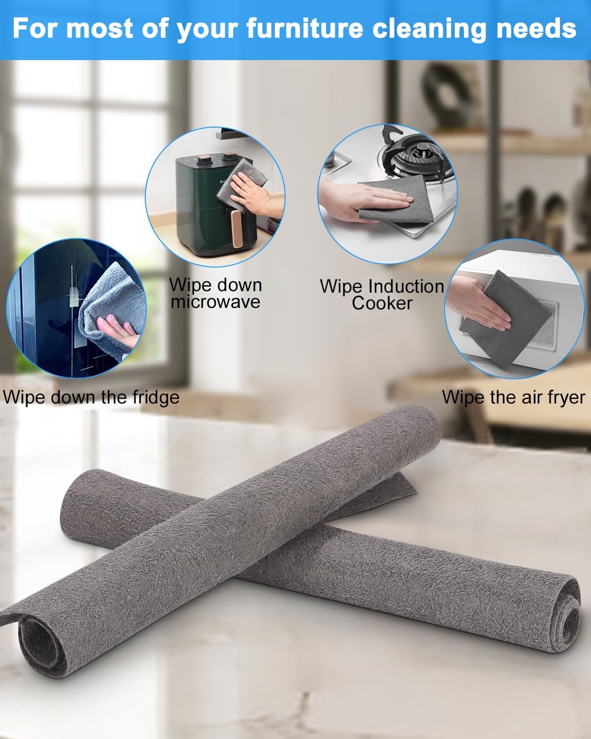 50 panni in microfibra su rotolo, 30 x 30 cm, panni riutilizzabili, panni per la pulizia rimovibili, panni in microfibra, strofinacci per auto, cucina e casa (nero