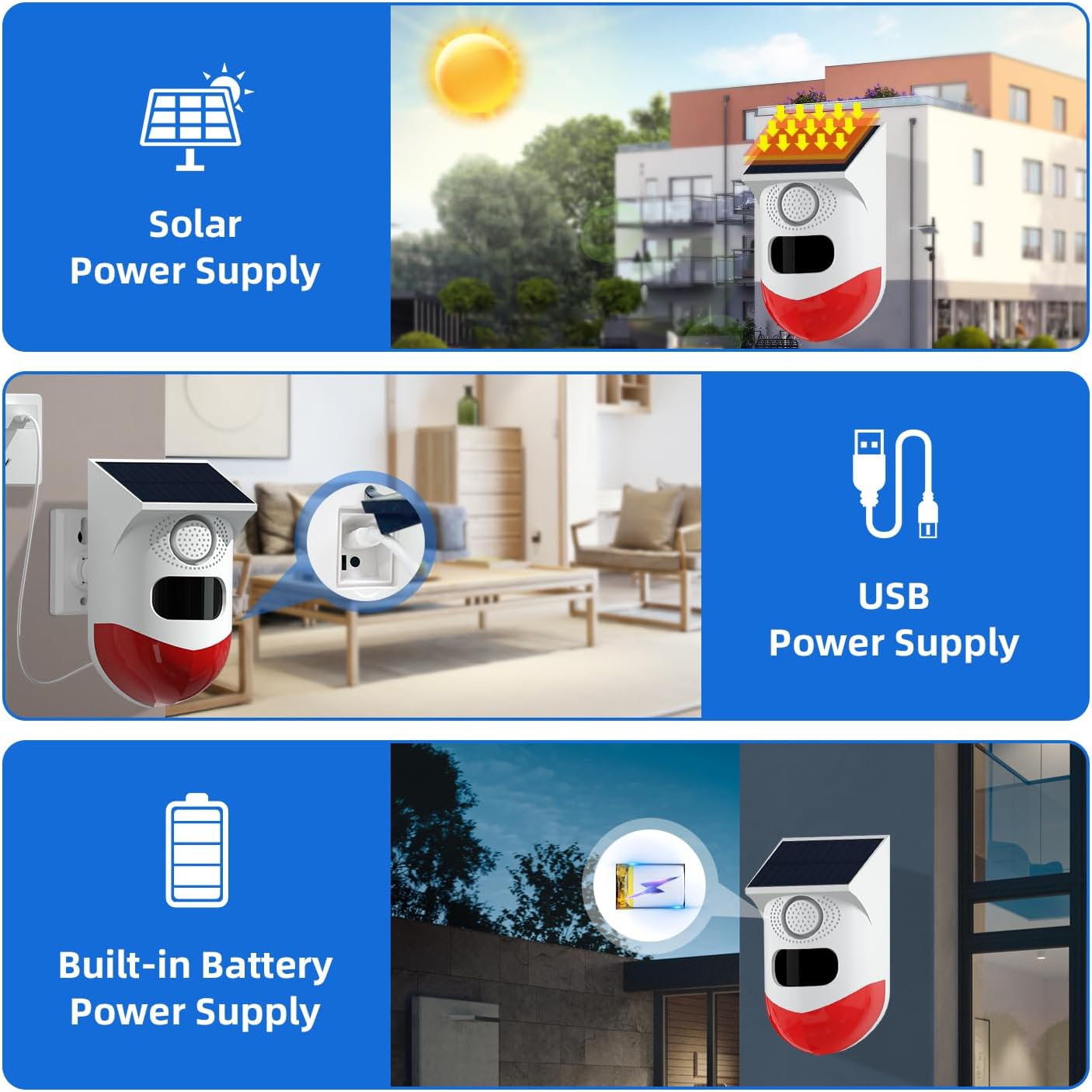 Solar Strobe Light with Remote Controller, Solar Alarm Light with Motion Detector