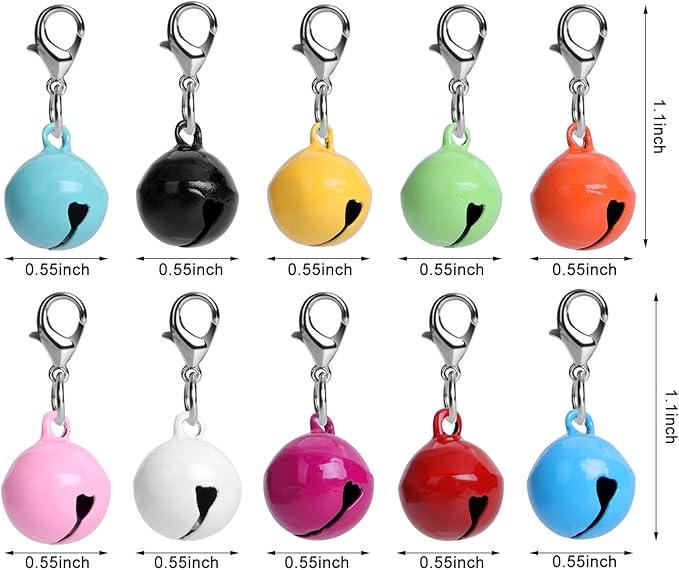 Amabro Lot de 10 clochettes rondes pour collier avec son fort et net, multicolore pour chats et chiens, décoration de Noël, Fer Métal, Pas de gemme