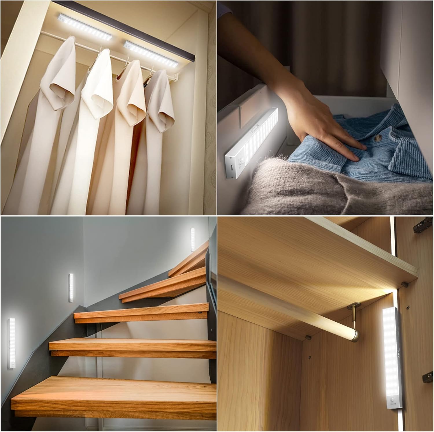 Luce per armadio con sensore di movimento, illuminazione sotto il bancone, luci da cucina ricaricabili USB, luce a batteria, 44 luci LED per