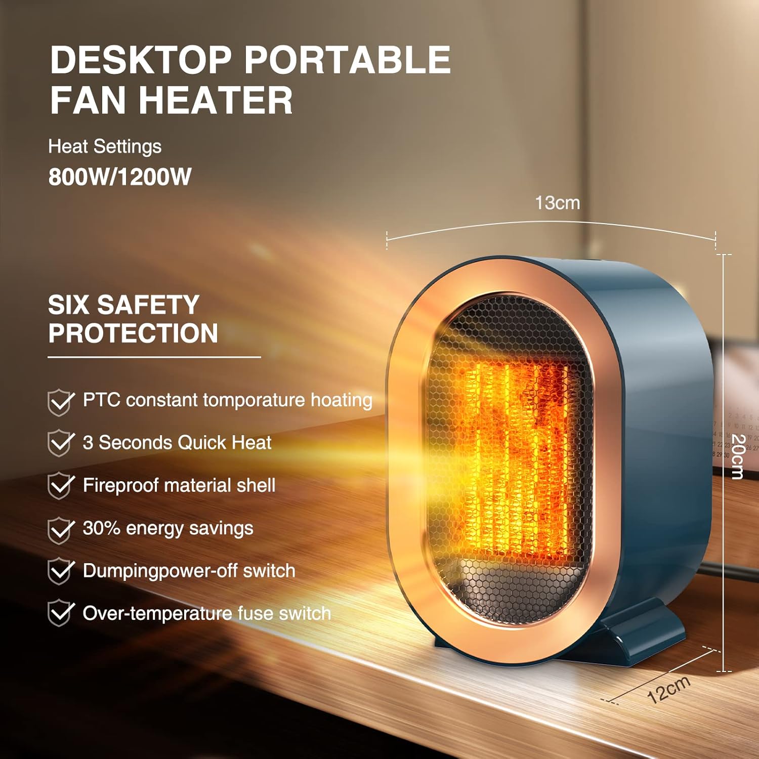 Chauffage D'appoint Rapide 800W/1200W - Sécurité, Silencieux, Portable - Idéal Salon, Bureau, Chambre