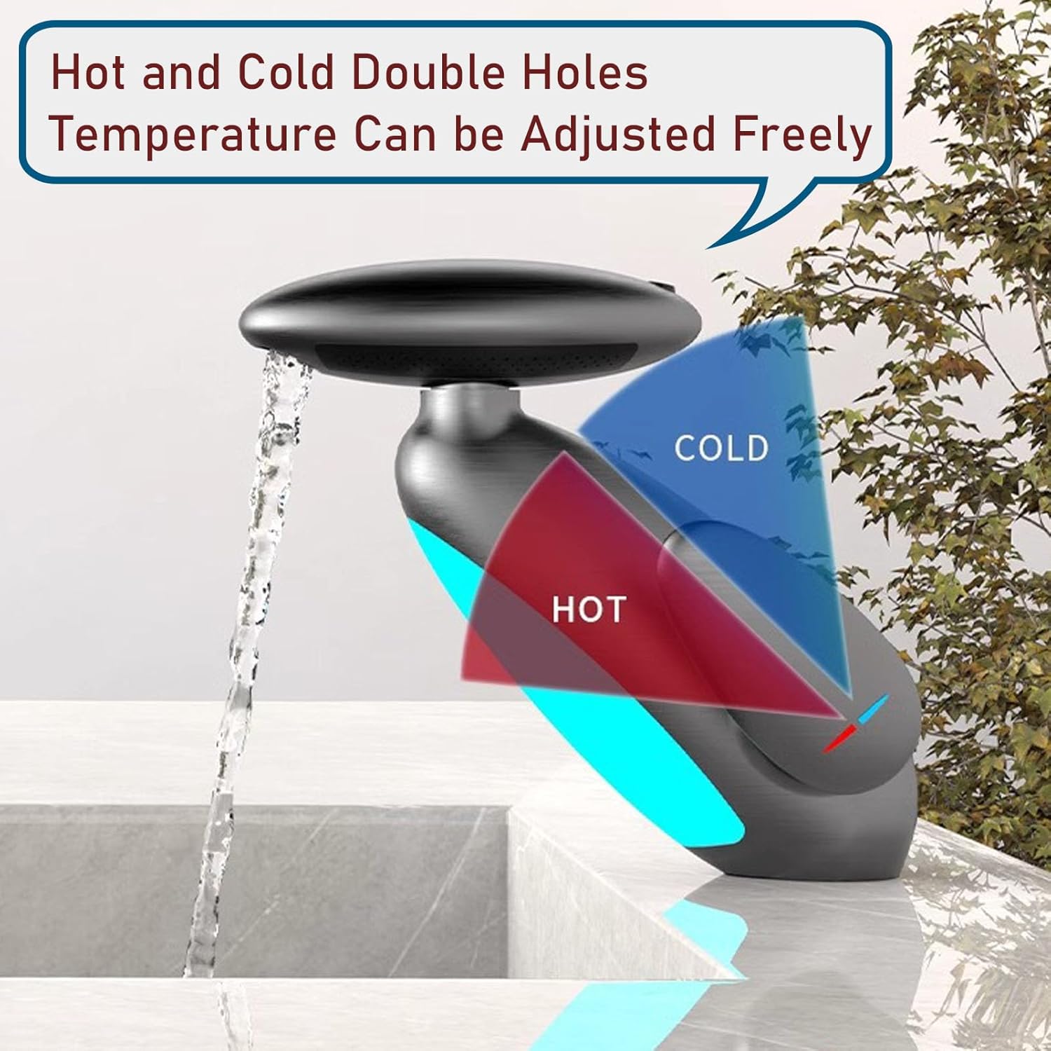Rubinetto Lavabo A Cascata Con LED Che Cambiano Colore In Base Alla Temperatura, Quadrato, Autoalimentato, Colore Bianco