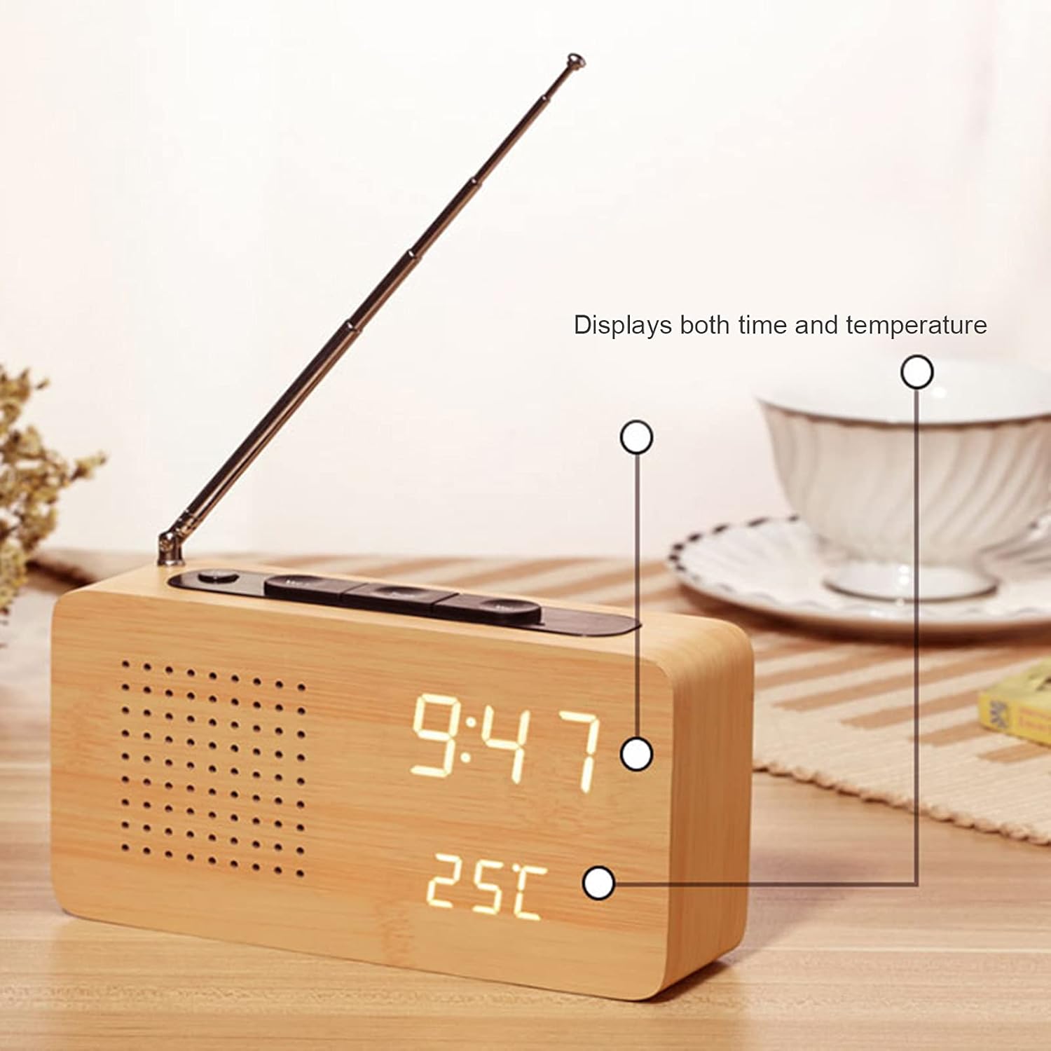 Retro Bedside Wooden Clock Radio Highdefinition Wooden Clock Radio