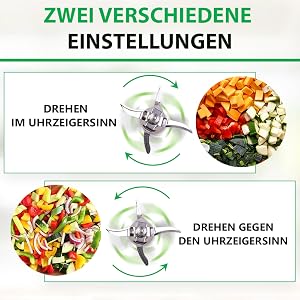 Girar en el sentido de las agujas del reloj muele los alimentos en sentido contrario a las agujas del reloj y los mezcla.