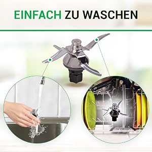 Leicht zu reinigen: unter fließendem Wasser oder in der Spülmaschine.