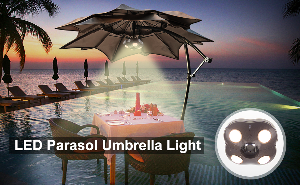 Éclairage LED d'extérieur pour parasol.