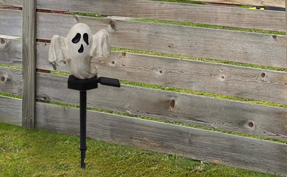 Piquet de lumière solaire fantôme d'extérieur, lampe sur piquet de jardin fantôme