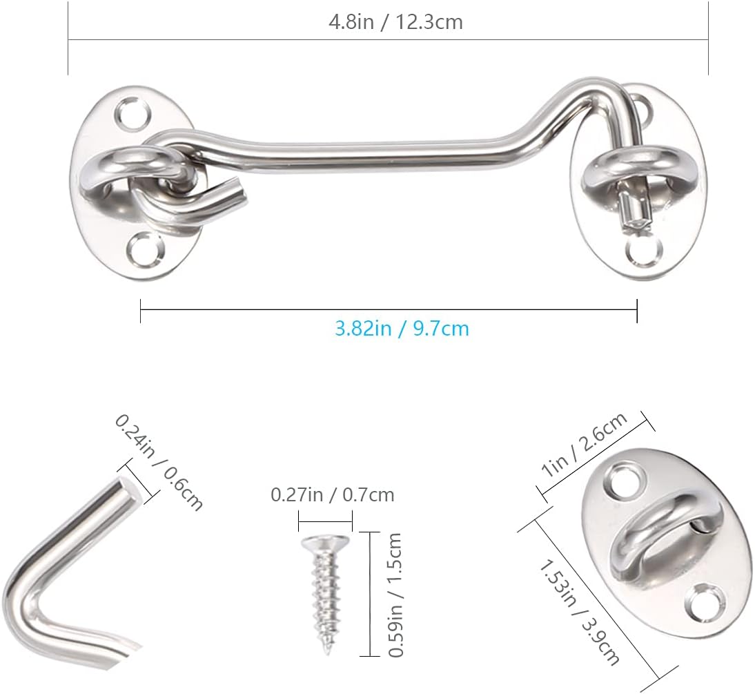 Pieces Cabin Hook,Door Latch Hook,Silver Stainless Steel Door Hook Lock