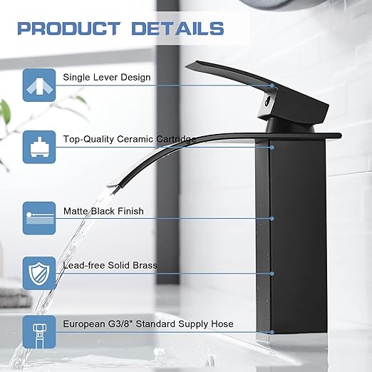Black waterfall bathroom faucet single lever mixer