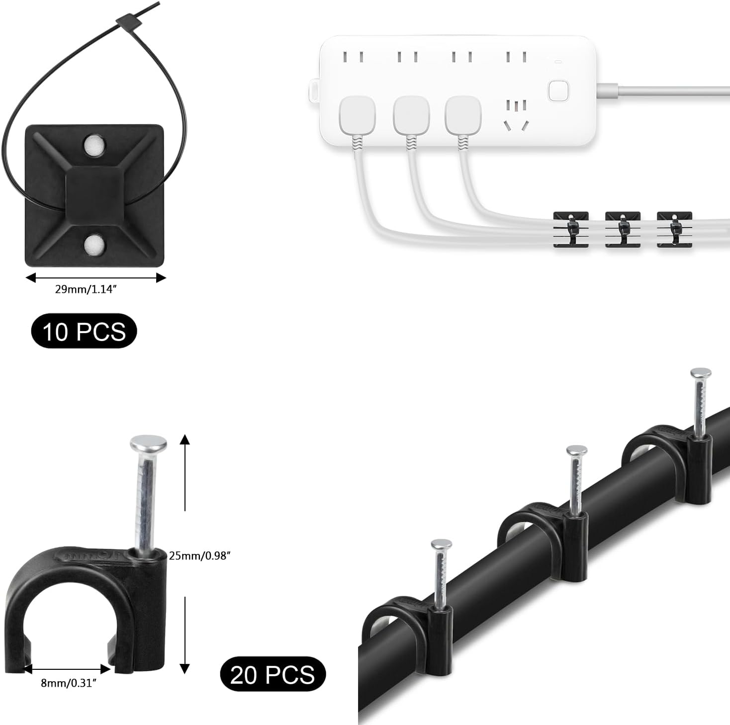 Clips Câble Organisateur Bureau, Lot de 10, Gestion de Câbles, Adhésif