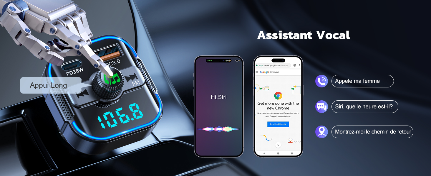 Appels Mains Libres, Adaptateur Radio Voiture, Assistant Siri
