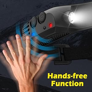 con illuminazione a LED e rilevatore di movimento. Dimostra il funzionamento a mani libere con onde blu che indicano il rilevamento del movimento