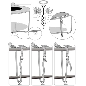 Sangles de serrage Kit ancrage résistance 900kg Acier inoxydable Fixations pour trampoline Sécurité