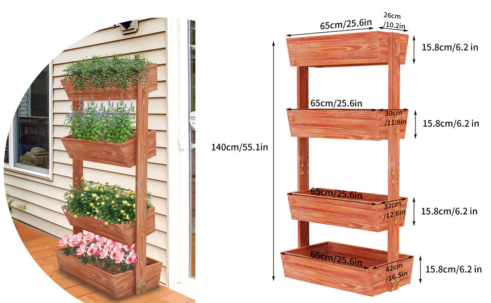 unho Potager Vertical Jardin: Jardinières Extérieur Grande Taille Potager sur Pied avec 4 Boîtes