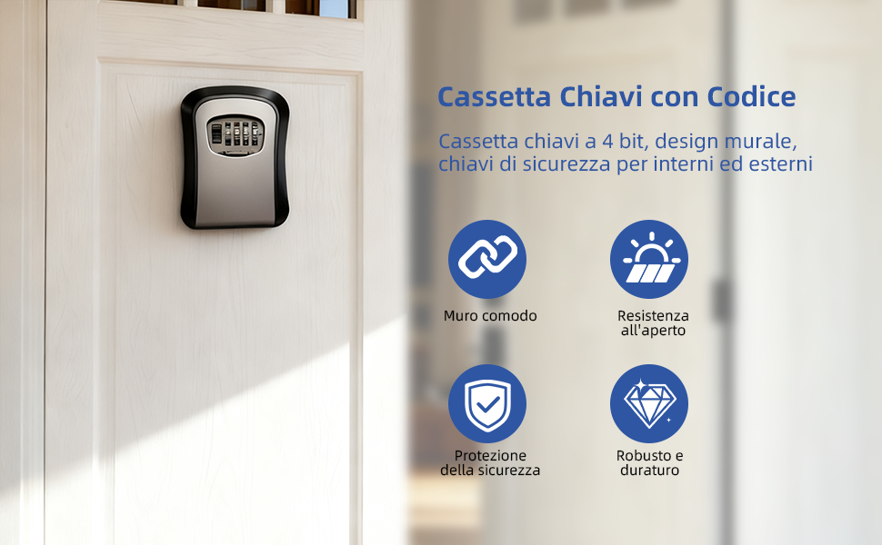Key box with code, wall-mounted safe with 4-digit combination keys ...