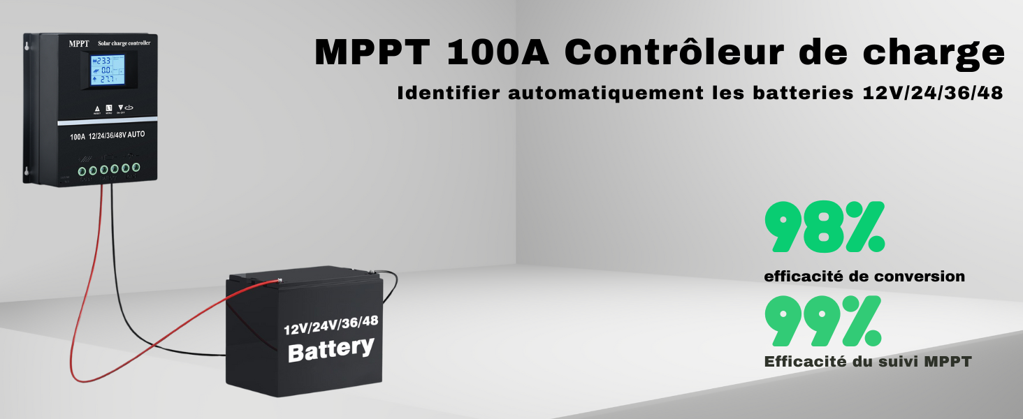 Yoving Régulateur De Charge Solaire MPPT - 100 A - Étanche - Pour Installations 12 V/24 V - Entrée PV Max 100 V - Écran LCD (panneau Solaire, Batterie, Camping-car