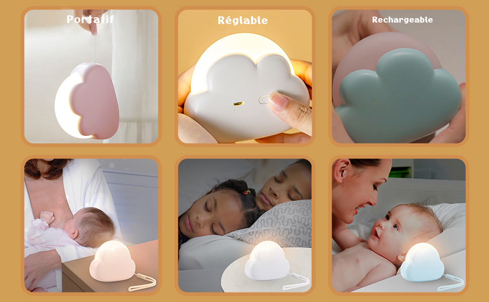 fille femme lampe table nuit portable bébé veilleuse nomade rechargeable alimenté sommeil chambre 