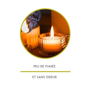 cire sans odeur ni fumée noire et sans présence de paraffine, zinc, plomb, autres matière toxiques