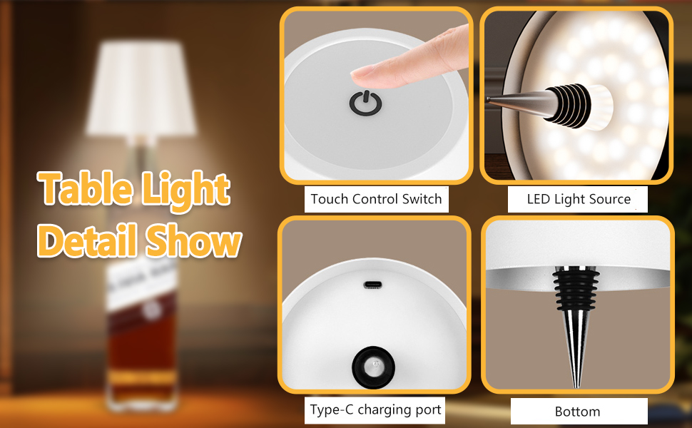 lampe tactile sans fil,lampe led rechargeable,lampe chevet tactile,lampes de bouteille