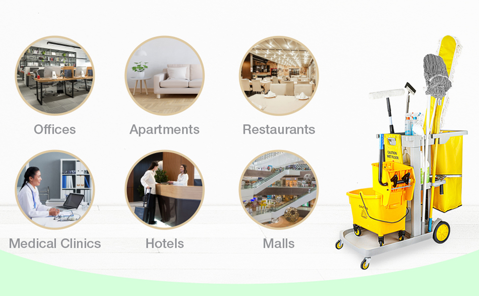 Janitorial Utility Cart - Multifunctional 3-Tier Cleaning Cart