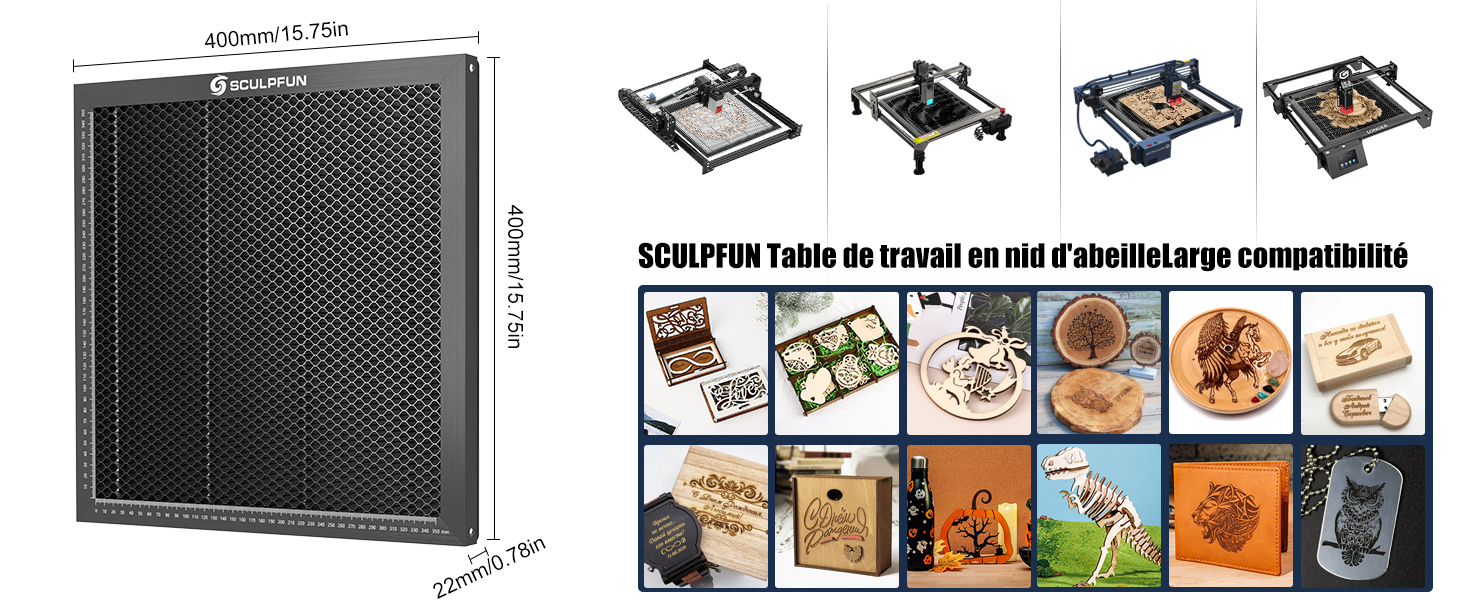 SCULPFUN Table en nid d'abeille pour graveur laser