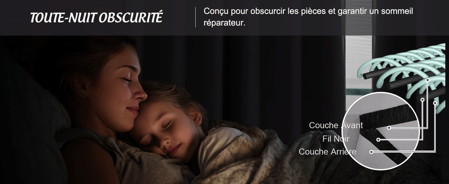 Le texte indique « TOUTE NUIT OBSCURITÉ ». Images promotionnelles sombres montrant des silhouettes et des éléments lumineux dans des décors nocturnes.