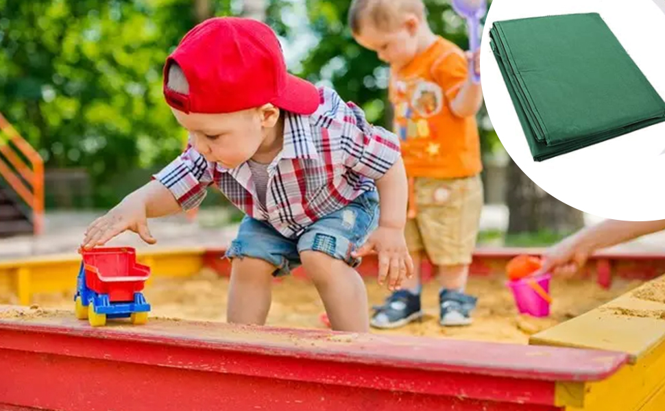 Couverture de Bac à Sable Carrée Housse Fosse Cordon Serrage Sandbox Tissu Taffetas de Polyester 