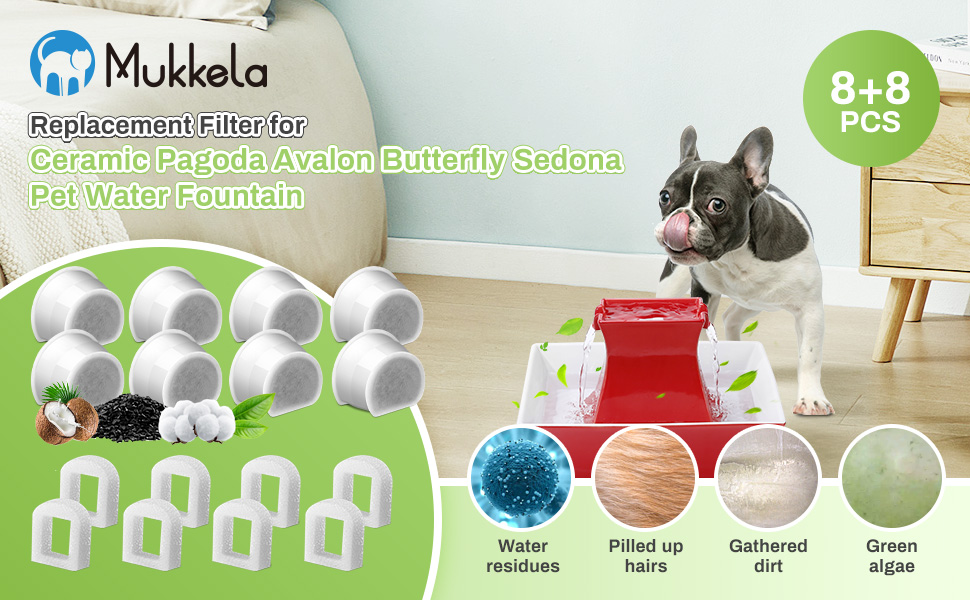 Lot de 8 Replaceable Charcoal Filters for Fountain à Water for Animals 7.5L/3.7L/1.8L