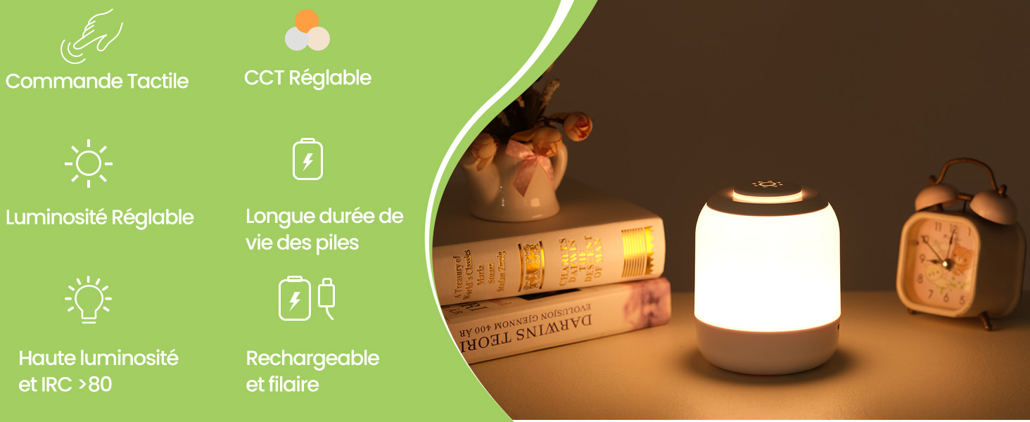 Lampe de Chevet LED Tactile Rechargeable
