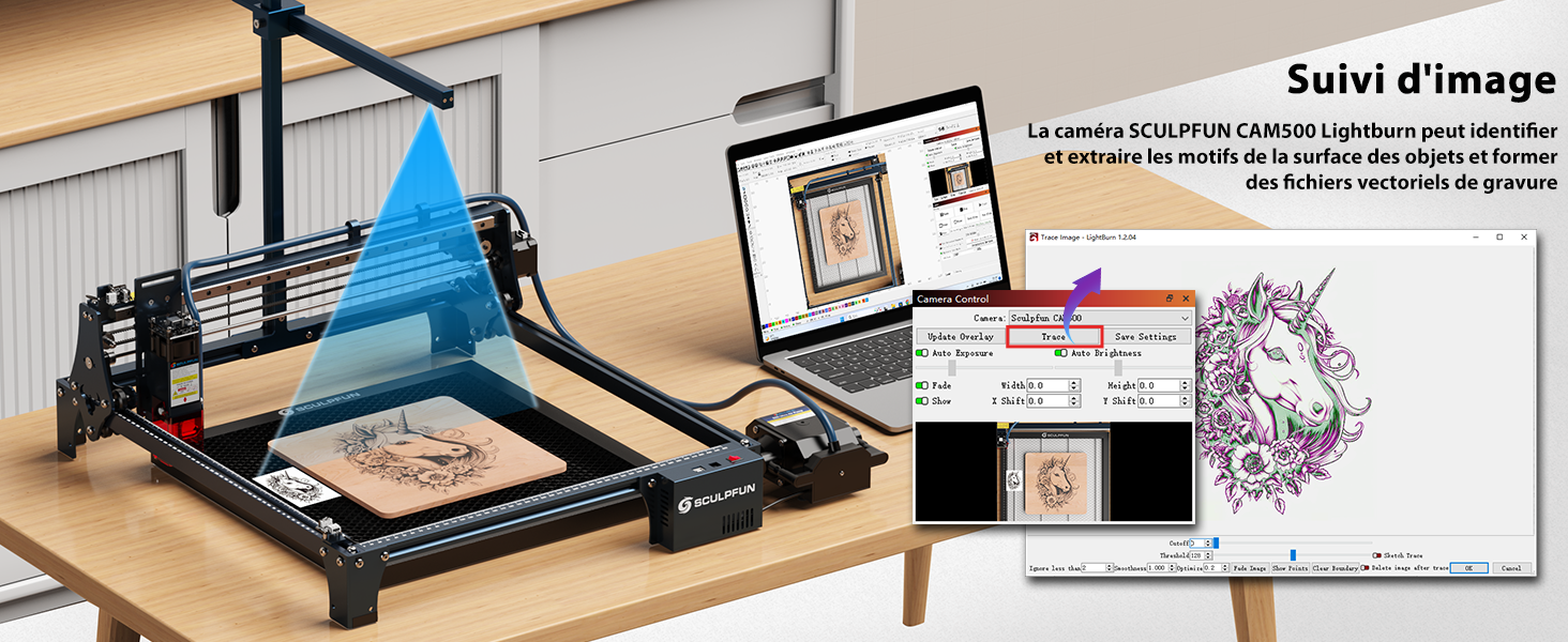 SCULPFUN CAM500 Lightburn Caméra