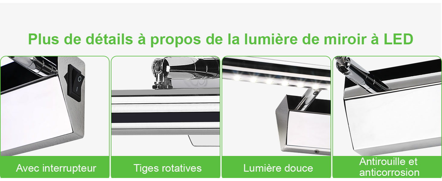  Lampe Salle de Bain Mirroir LED 5W Applique Murale Lumière