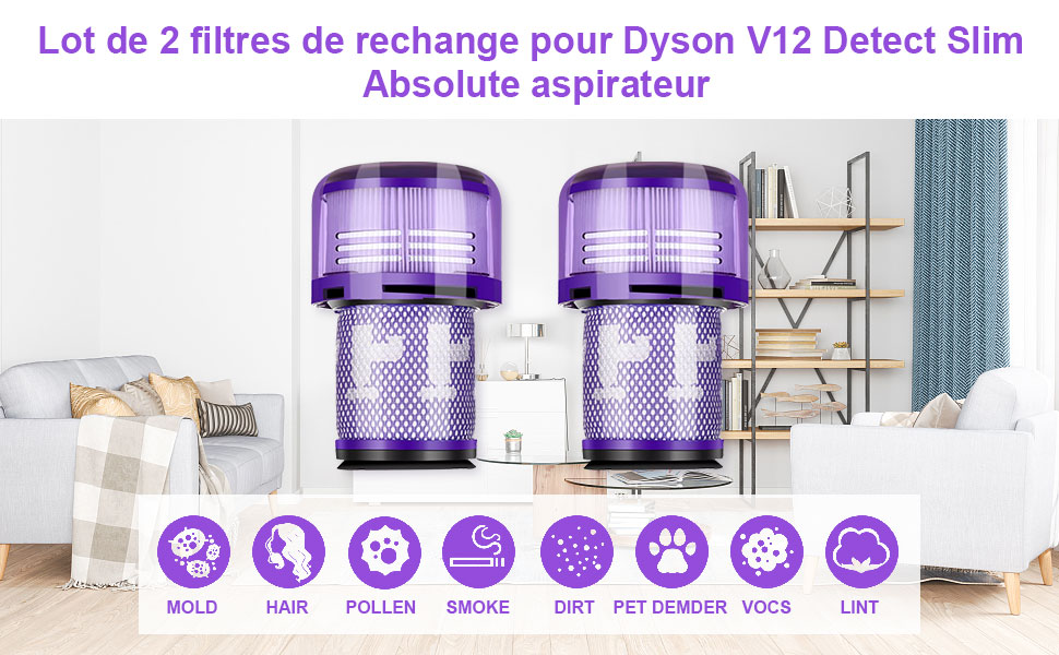Fixbetter Lot de 2 filtres de rechange pour Dyson V12 Detect Slim Absolute