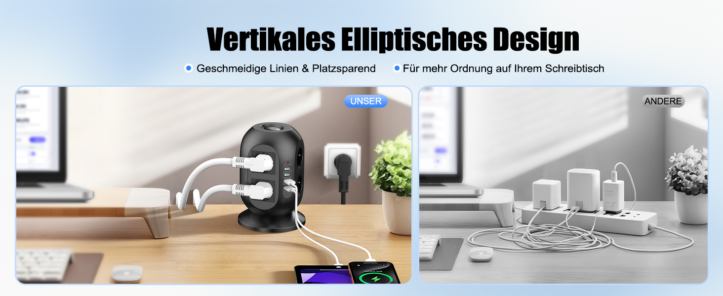 Der Text lautet: 'Vertikales Filmisches Design'. Geteiltes Bild, das einen Vorher/Nachher-Vergleich eines modernen Kücheninterieurs zeigt, eine in Farbe und eine in Schwarzweiß.