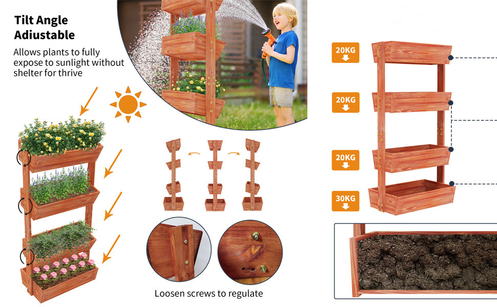unho Potager Vertical Jardin: Jardinières Extérieur Grande Taille Potager sur Pied avec 4 Boîtes