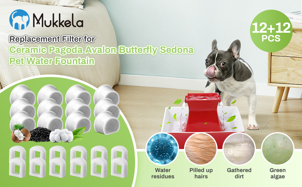 Lot de 12 Replaceable Charcoal Filters for Fountain à Water for Animals 7.5L/3.7L/1.8L