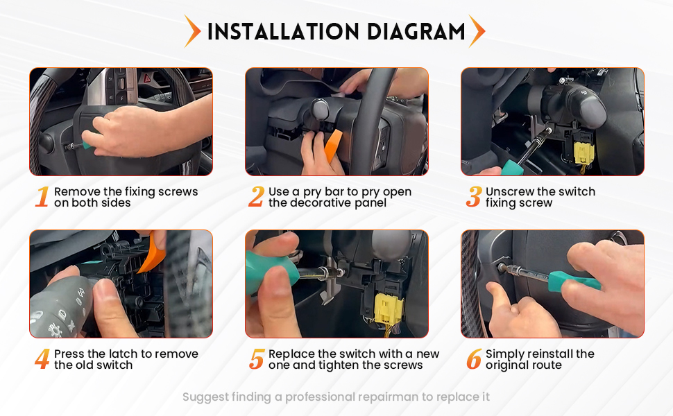 Le texte se lit comme suit : « SCHÉMA D'INSTALLATION ». [SENTENCE 11] Guide d'installation étape par étape montrant des mains effectuant différentes étapes d'installation sur des pièces automobiles.