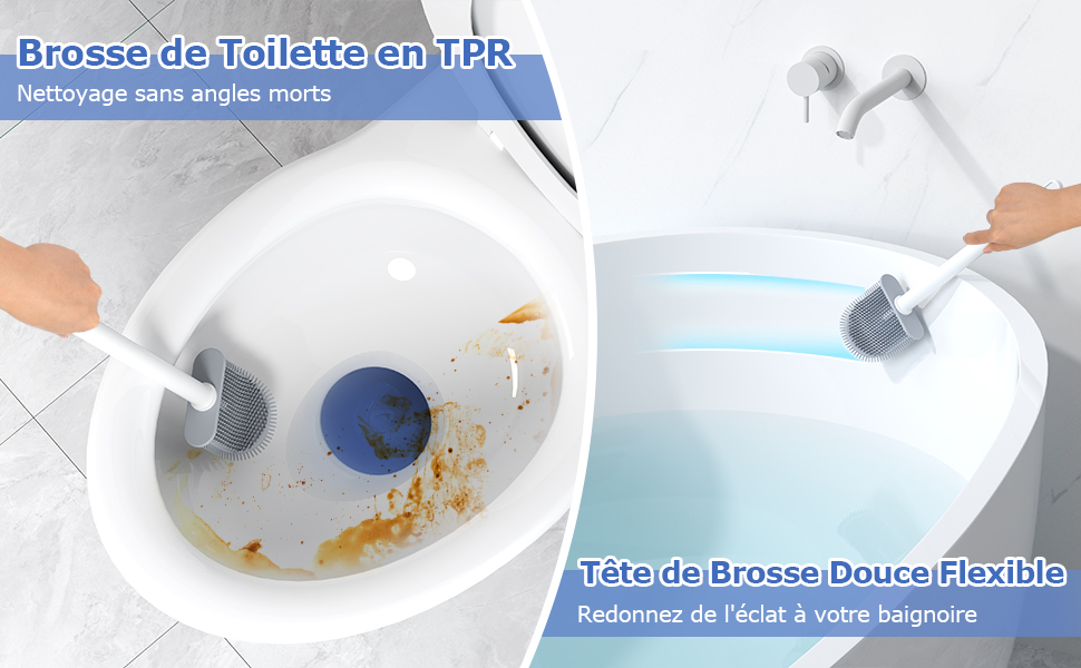 Brosse de toilette en TPR, nettoyage sans angles morts.