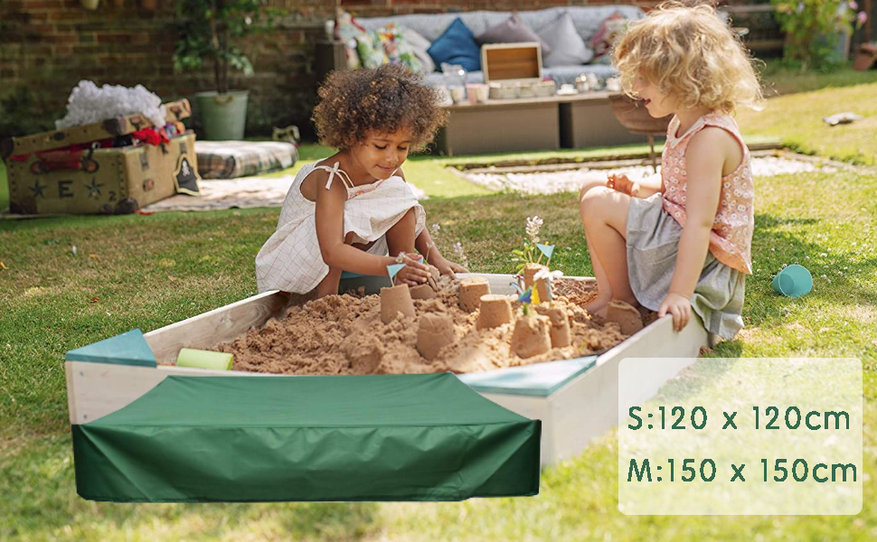 Couverture de Bac à Sable Carrée Housse Fosse Cordon Serrage Sandbox Tissu Taffetas de Polyester 