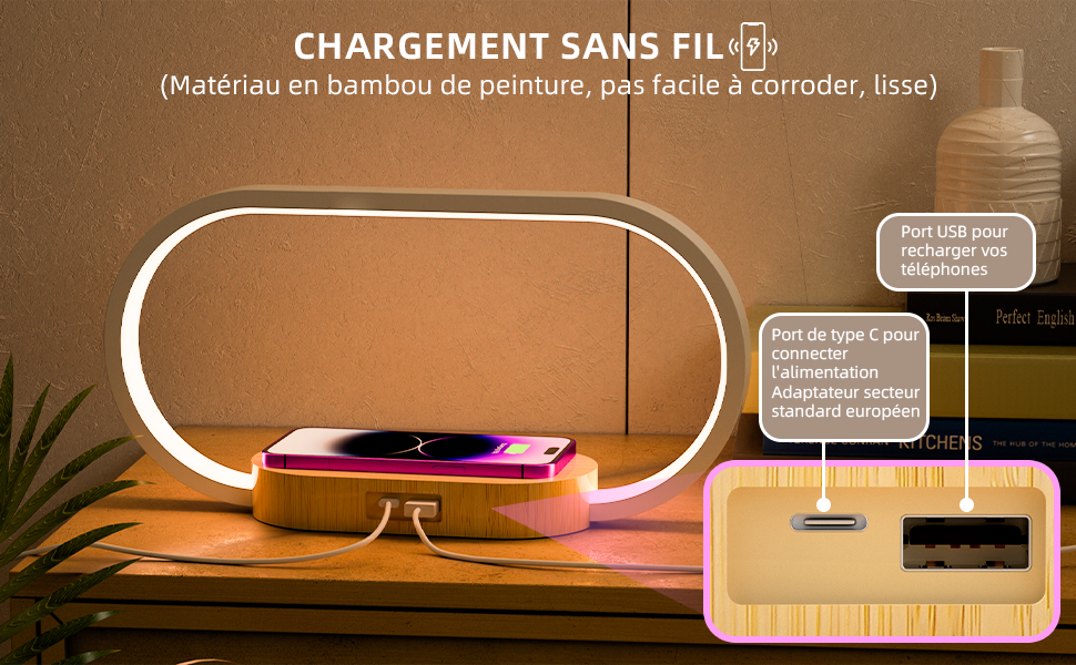 m zimoon Lampe De Chevet Avec Charg Rapide Sans Fil