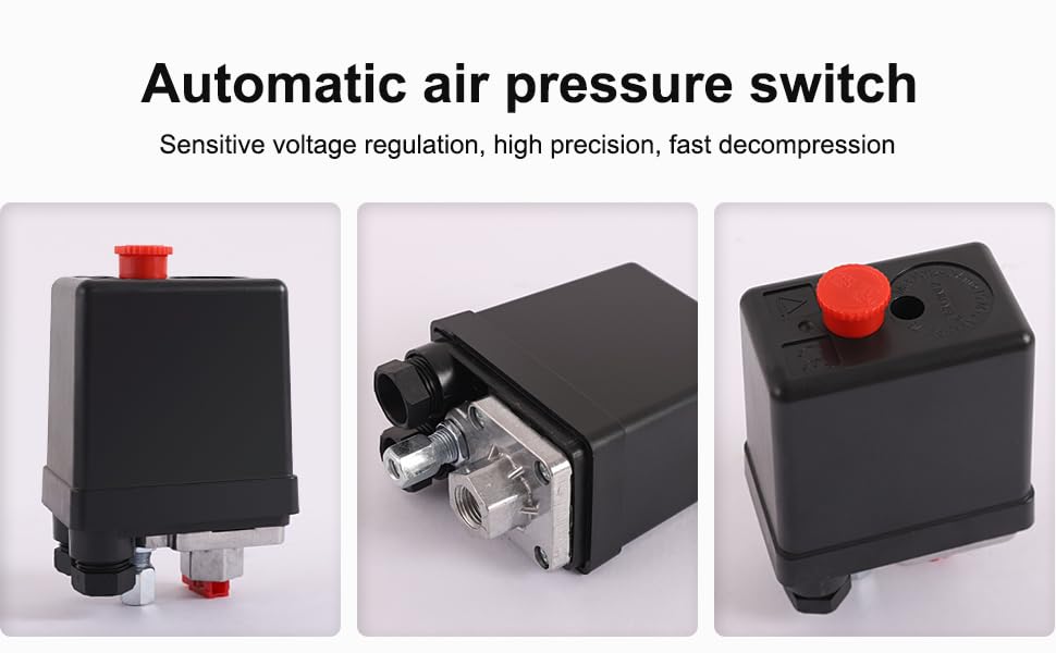 Compresseur d'air Durable Pompe Pressostat avec Vanne Contrôle Régulateurs Jauge